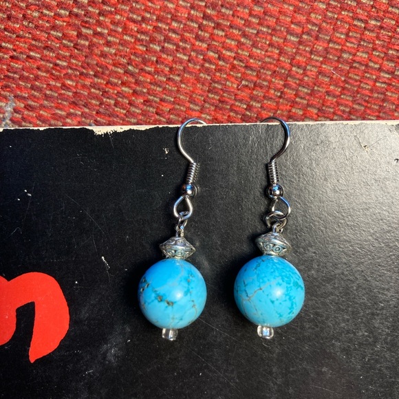 VINTAGE Turquoise Ball-Drop Earrings - Picture 2 of 3